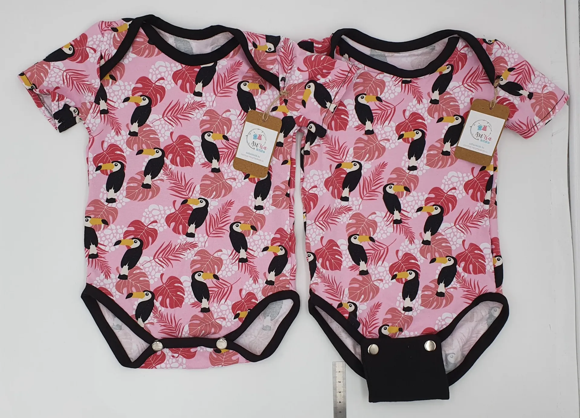 Body manches courtes TOUCANS ROSE (T1 (3-9M), Body sans l'extension)