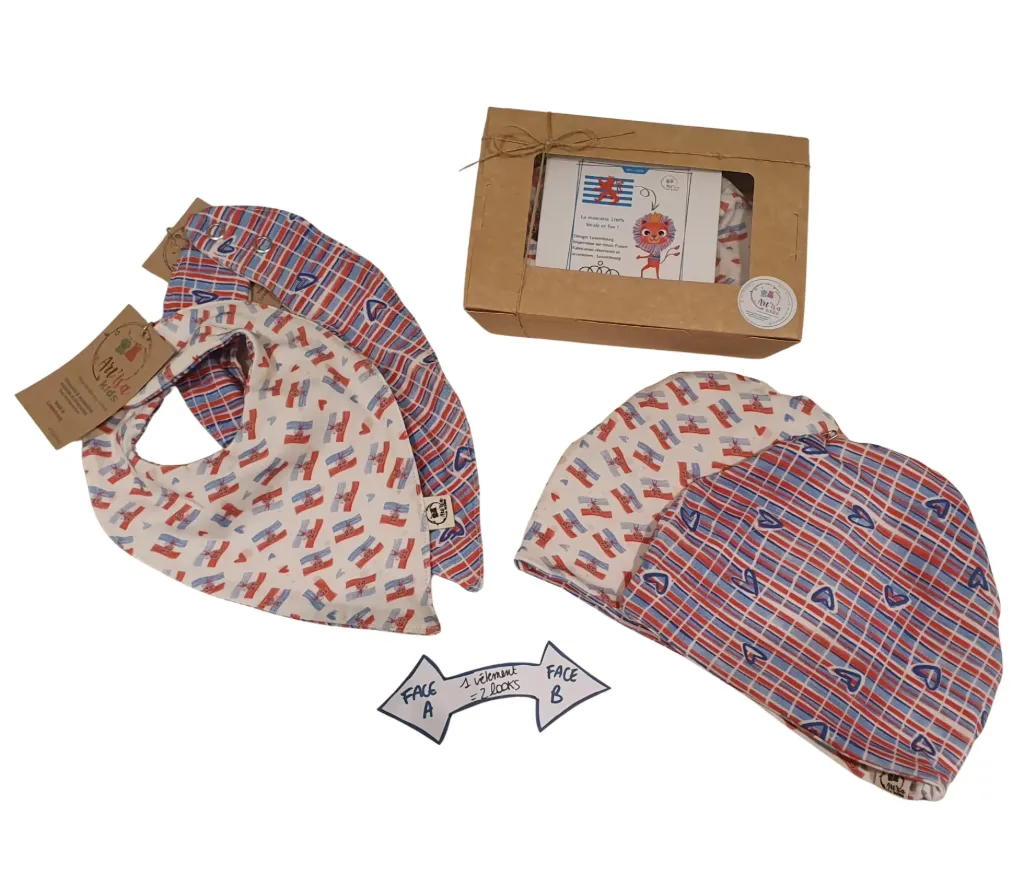 Coffret cadeau ROUDE LEIWE (Bonnet+bandana réversibles)