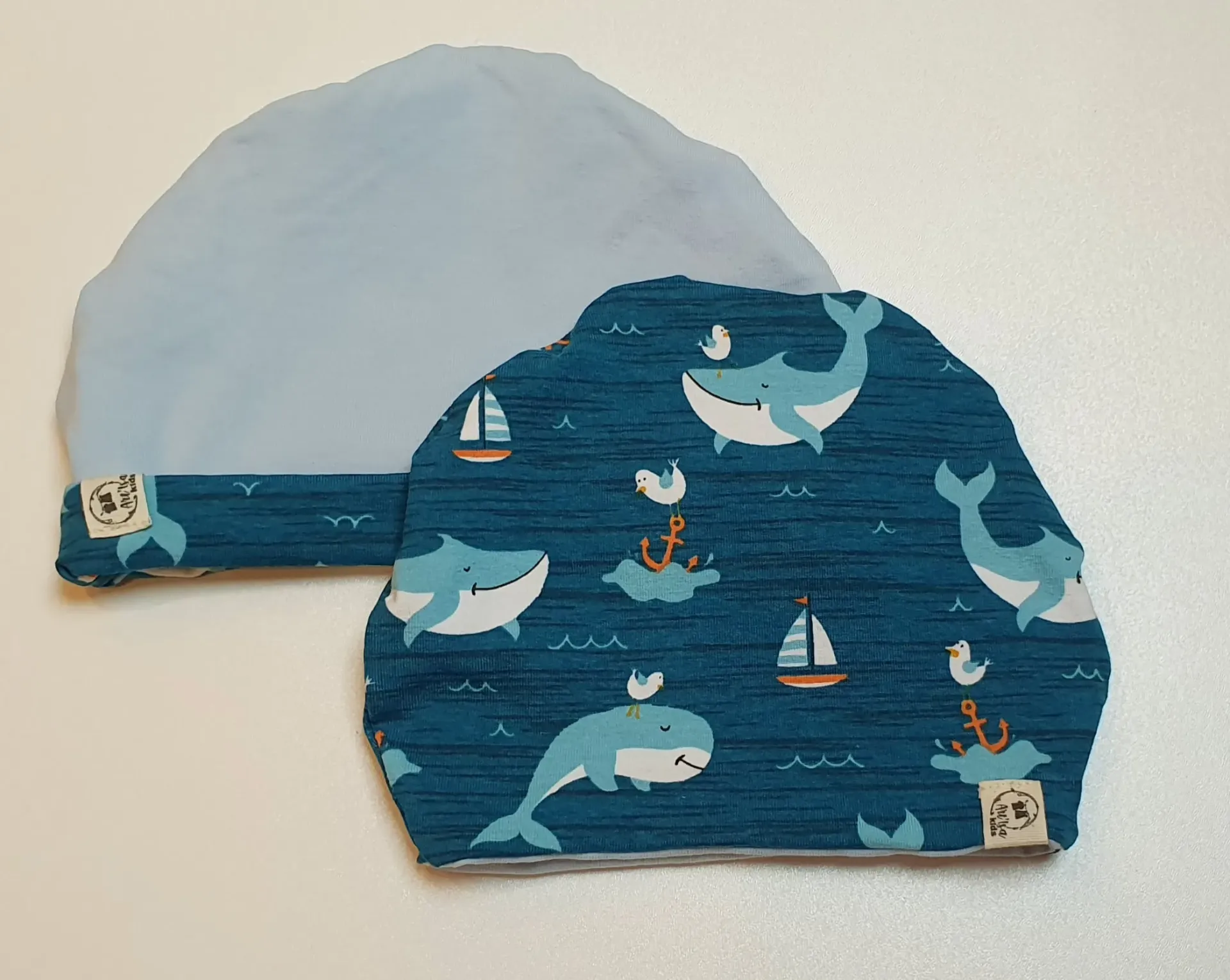 Bonnet réversible simple BALEINES (Taille 0 (0-2M))