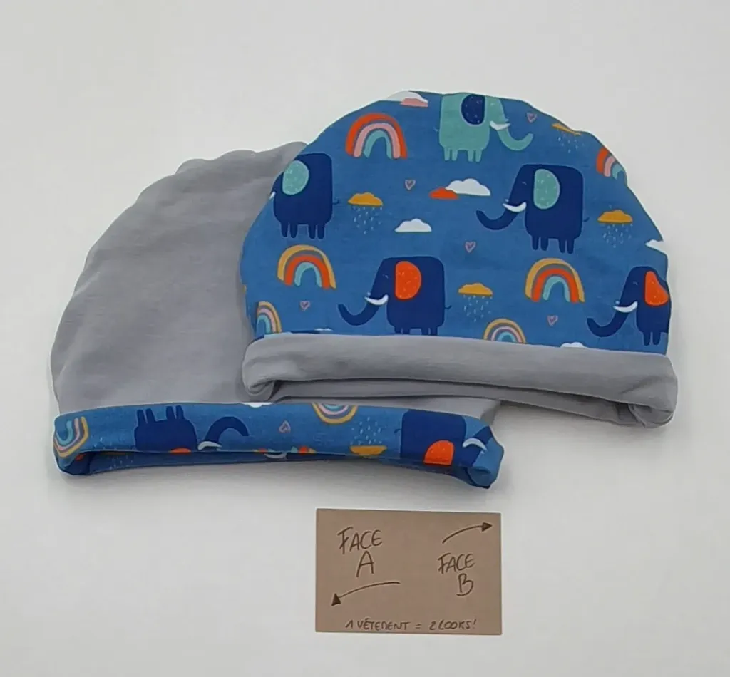 Bonnet réversible simple ELEPHANTS BLEUS