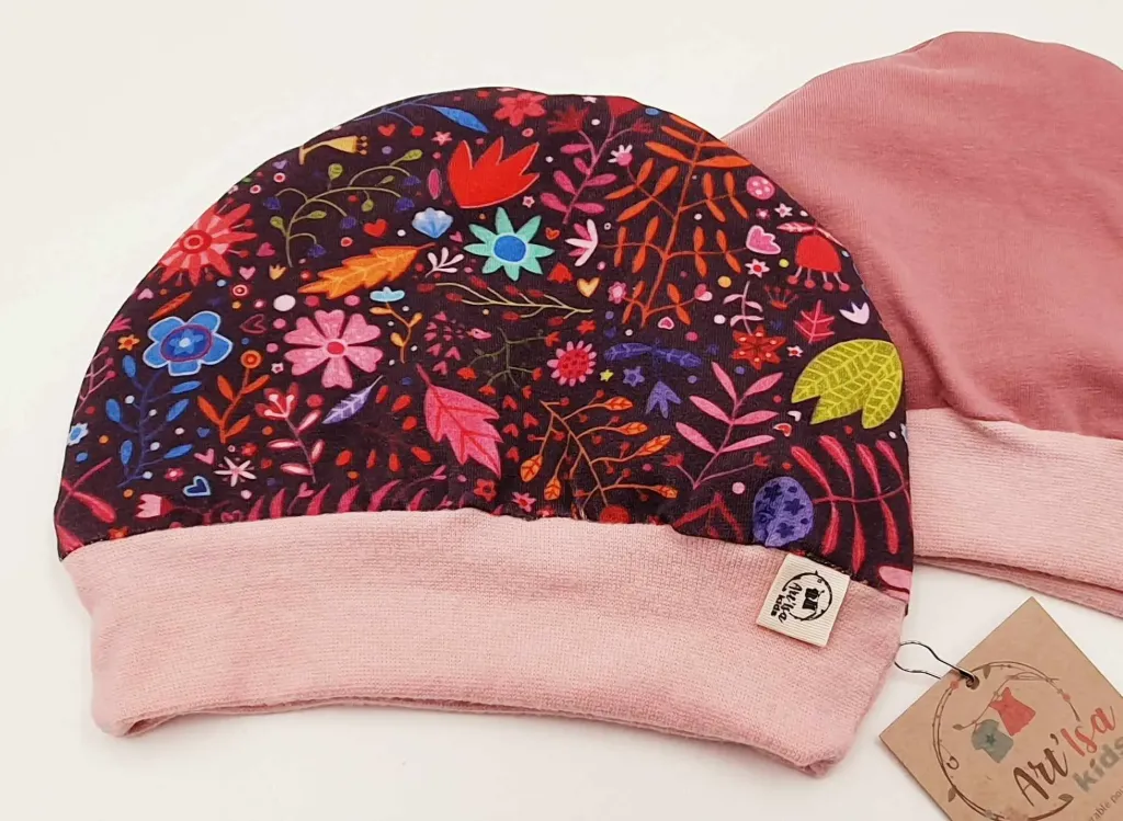 Bonnet réversible avec bord-côte FLEURS D'AUTOMNE