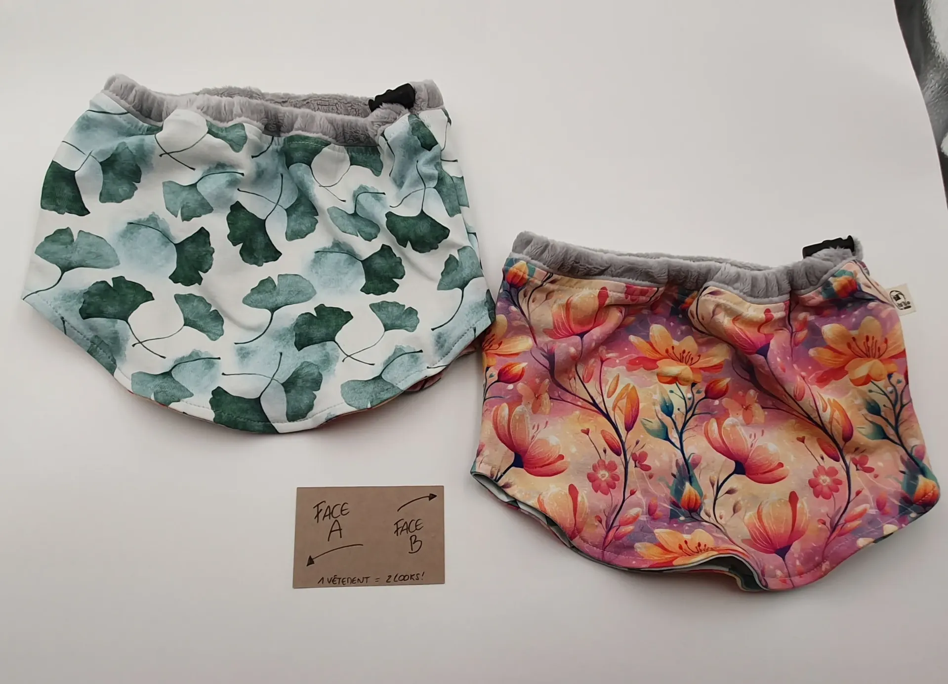 Col (tour de cou) évolutif et réversible FLEURS ORANGES/GINKO