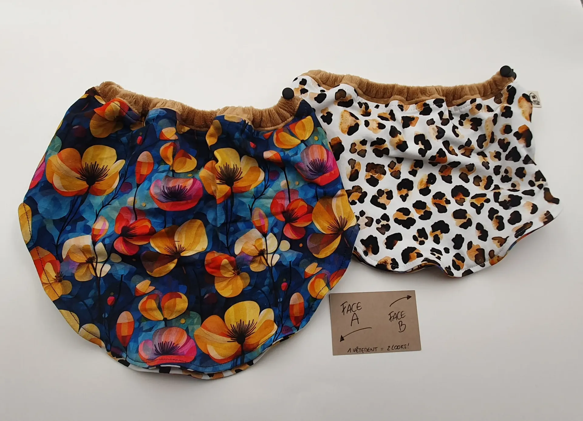 Col (tour de cou) évolutif et réversible FLEURS FLASH et LEOPARD (T1 (1-3A))