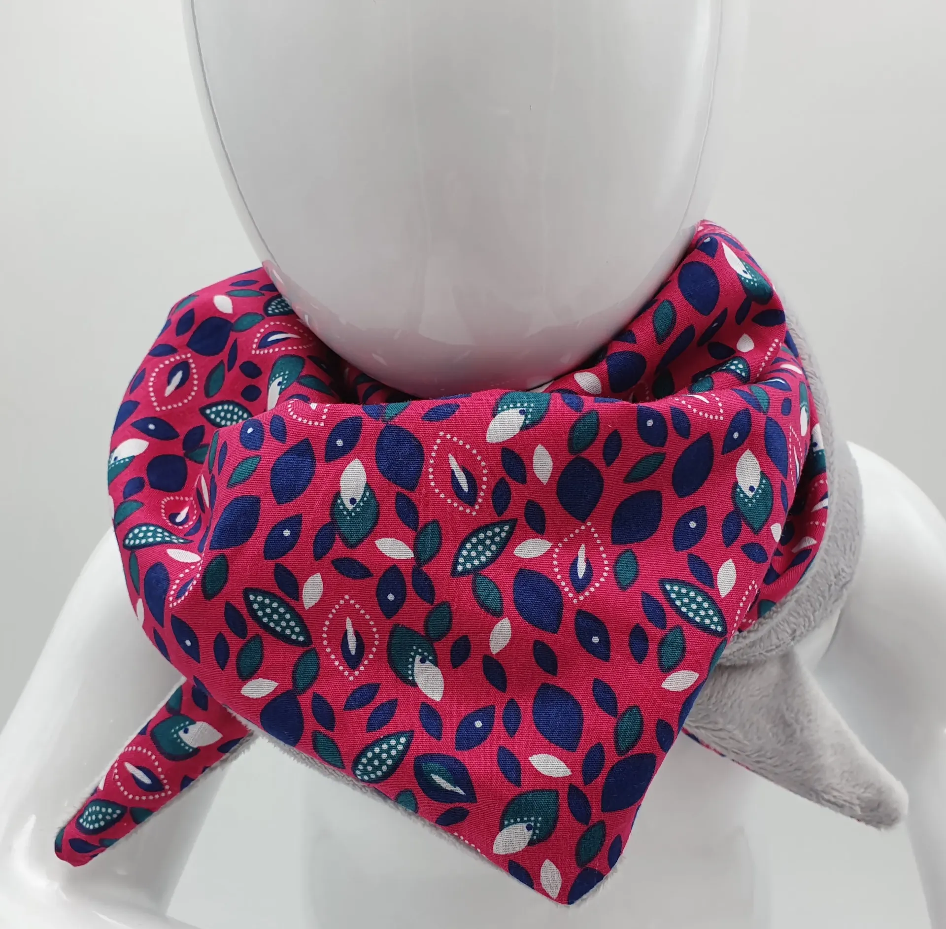 Foulard triangle coton/minky FUSCHIA & BLUE (T1 (6-18M))