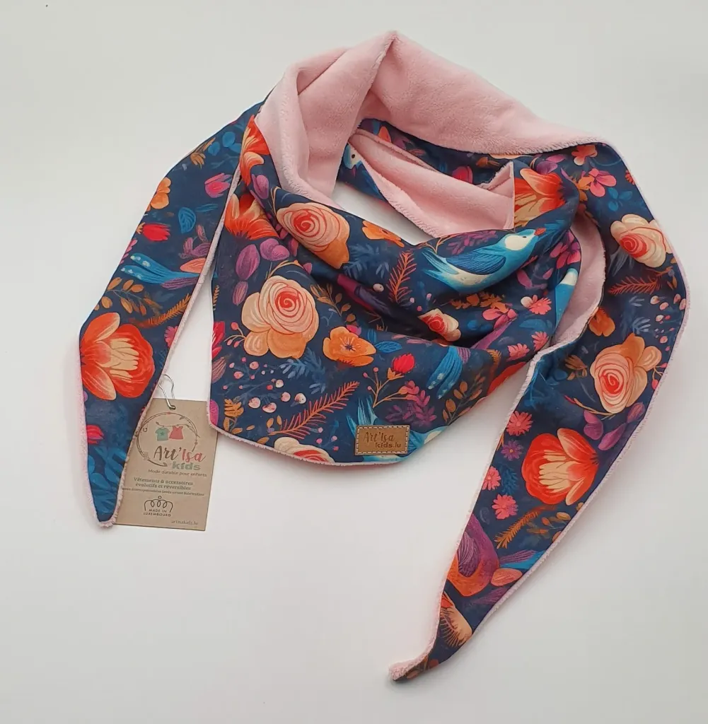 Foulard triangle coton/minky OISEAUX