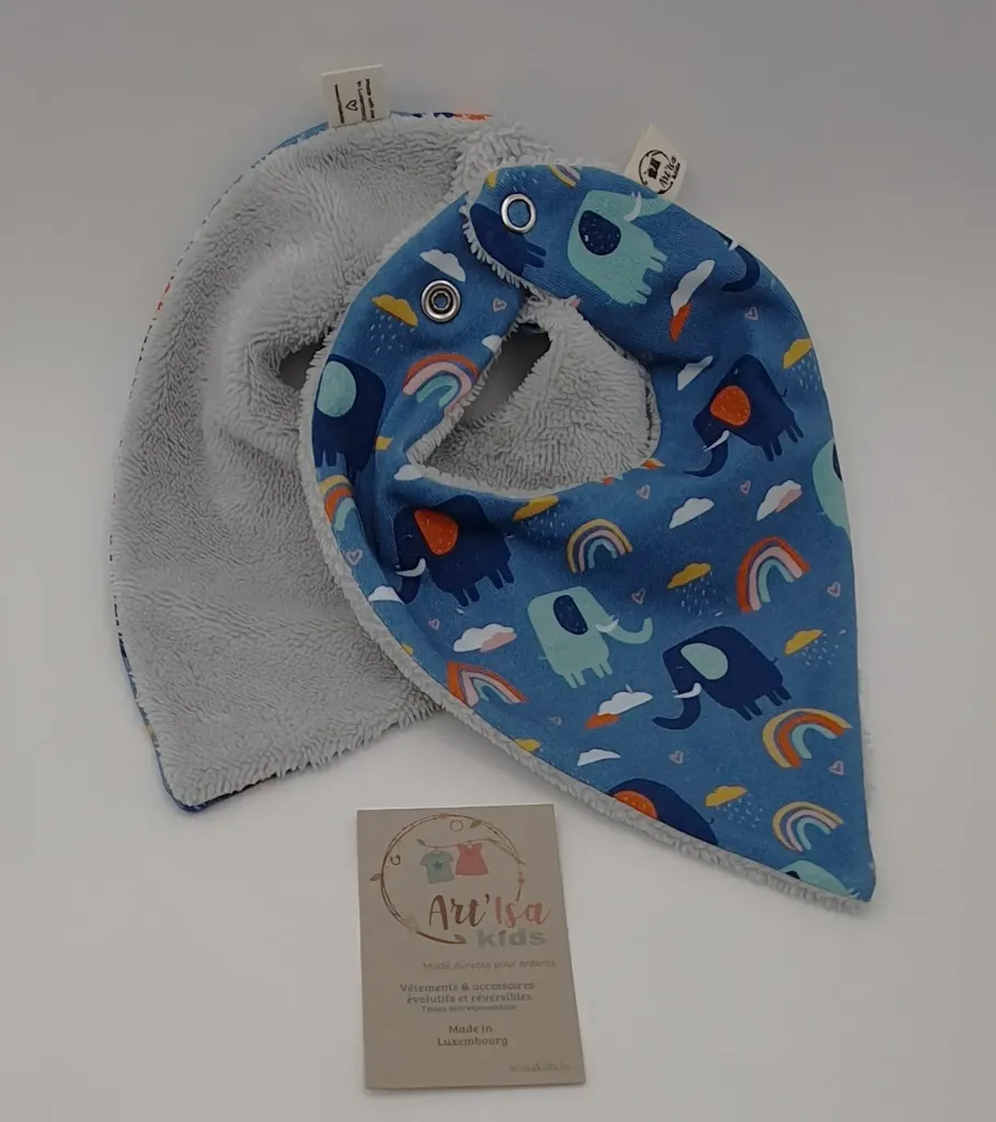 Bandana réversible absorbant ELEPHANTS BLEUS (T0 (0-12M))