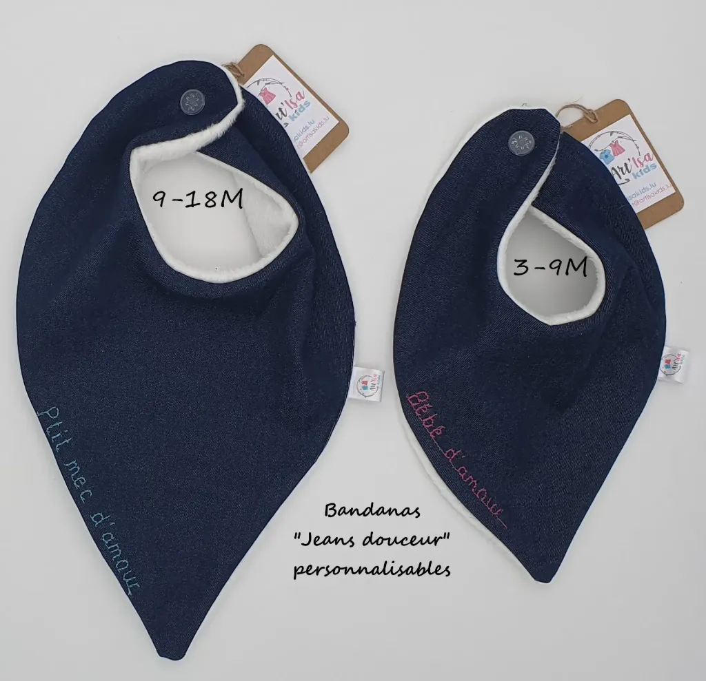 Bandana réversible personnalisable JEANS/... (T0 (0-12M), Pas de personnalisation)