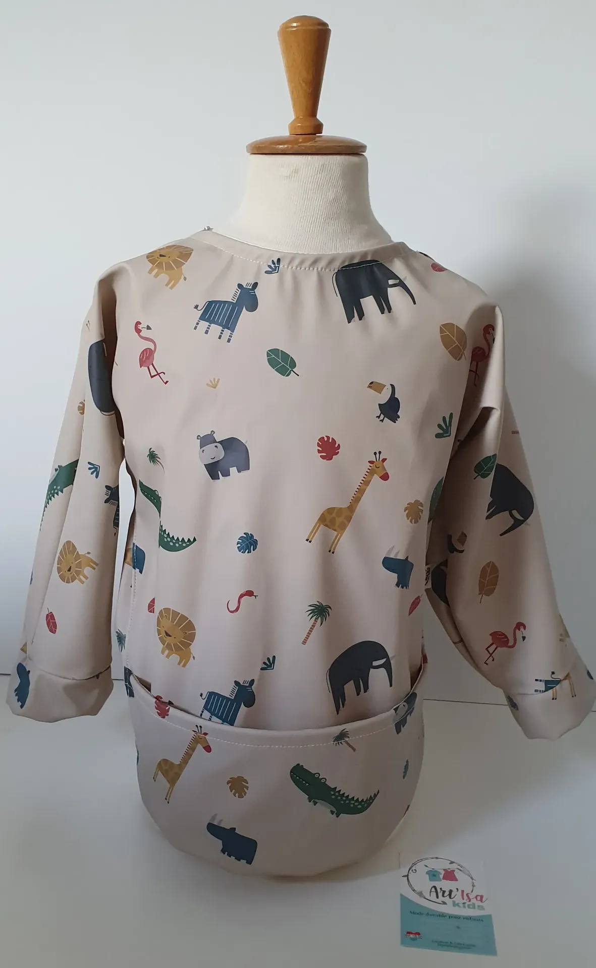 Bavoir à manches ANIMAUX BEIGES