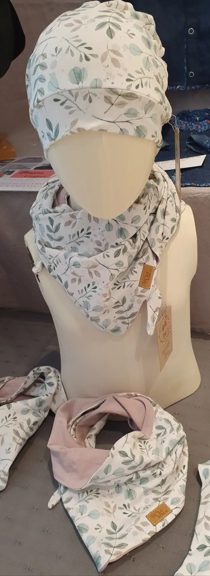 Ensemble foulard + bonnet léger FEUILLAGE