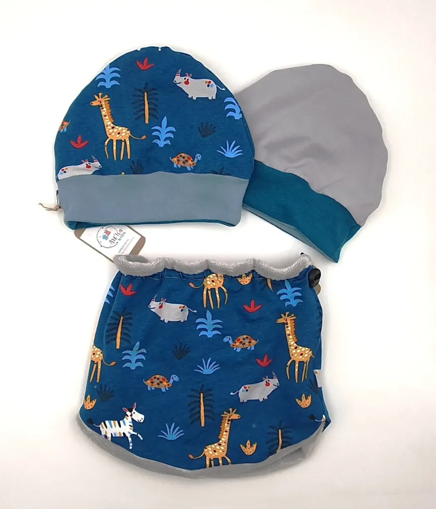 Ensemble bonnet et col réversibles et évolutifs chauds GIRAFES & Cie