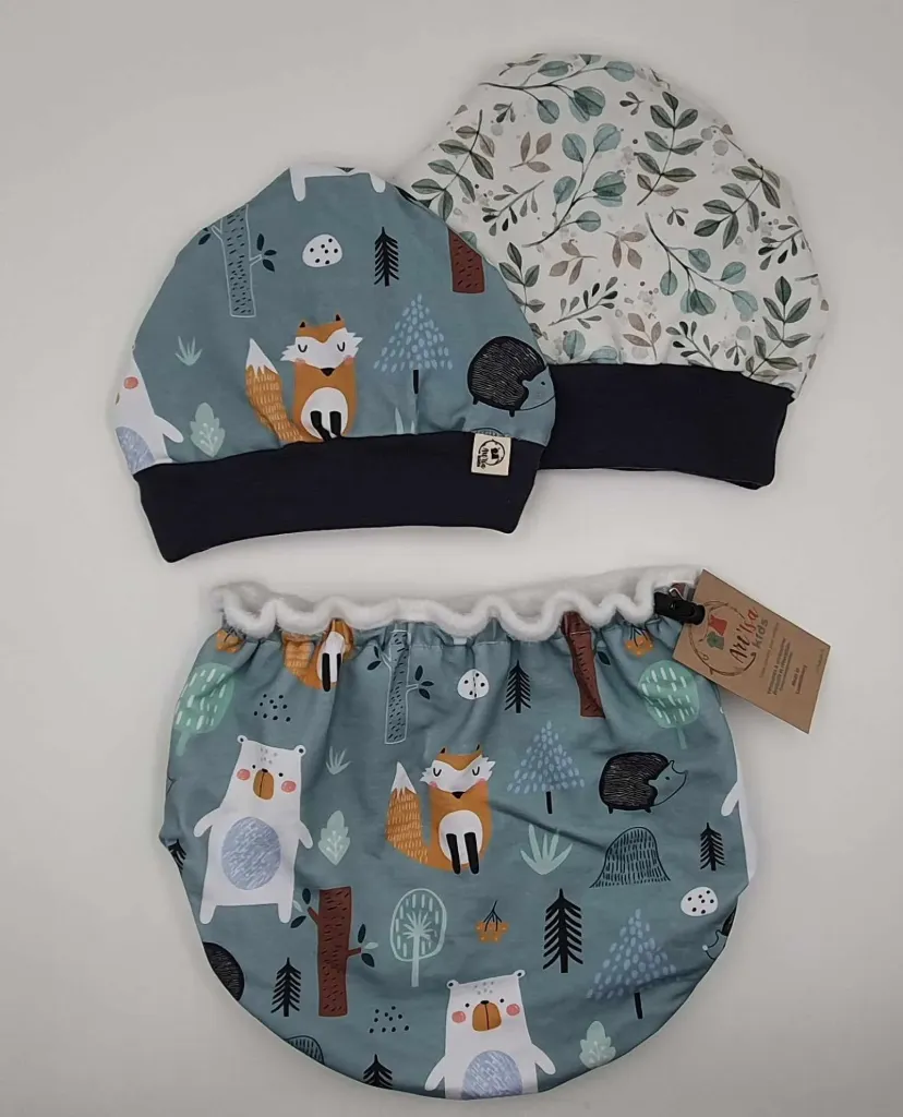Ensemble bonnet et col réversibles et évolutifs chauds FORET VERTE