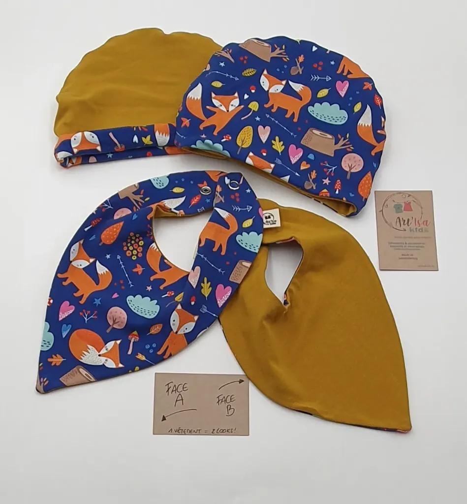 Ensemble bonnet + bandana léger RENARDS BLEUS