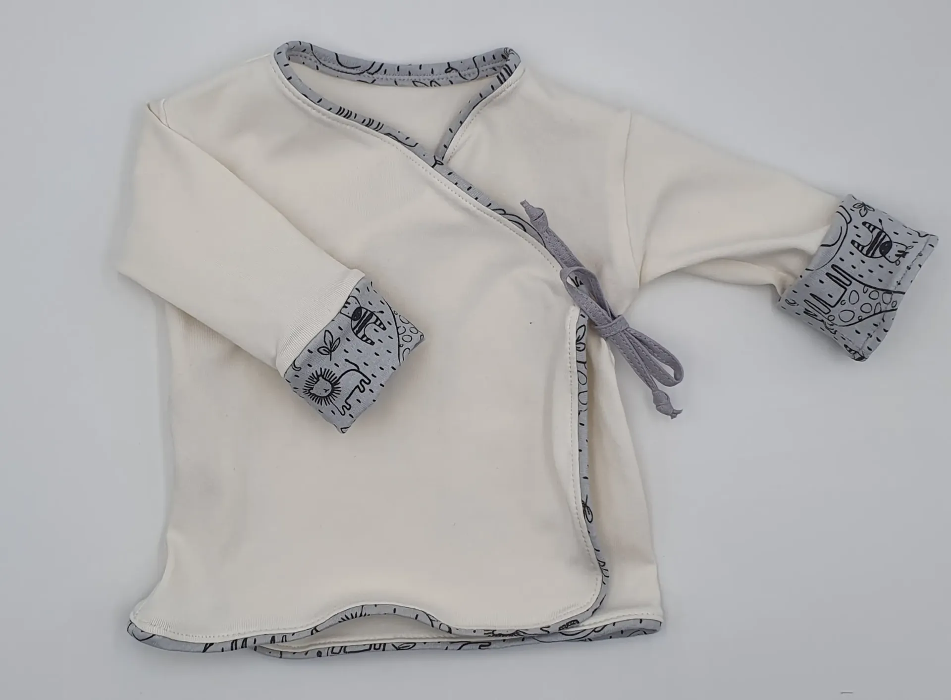 T-shirts croisé évolutif manches longues ANIMAUX GRIS (Taille 0 (0-6M))