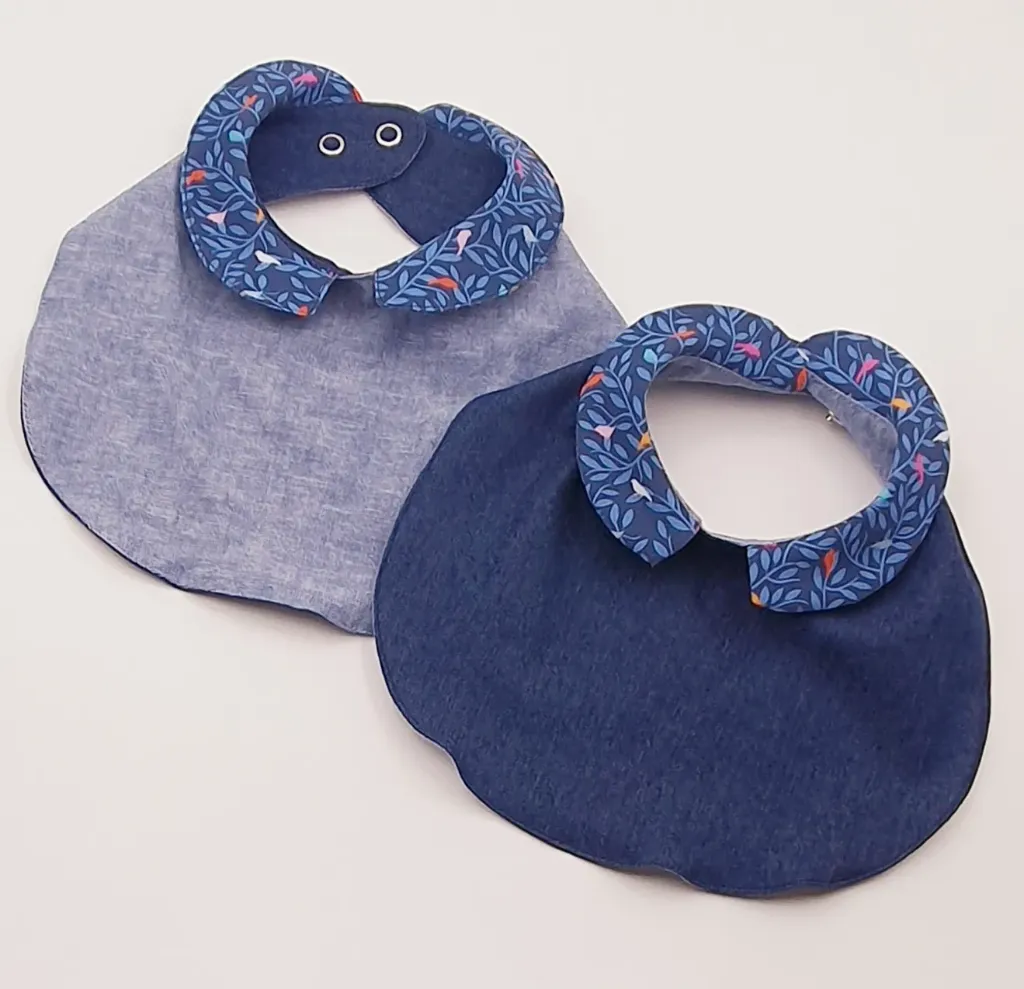 Bavoir chic col Claudine OISEAUX BLEUS réversible (T0 (0-12M))