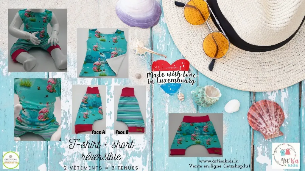 Short réversible FLAMINGO BLUE