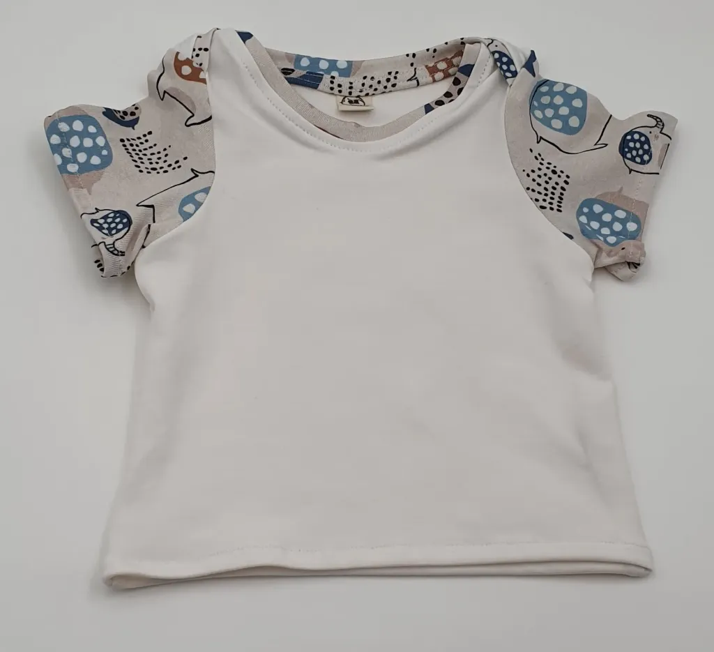 T-shirt col "US" manches courtes ELEPHANTS BEIGES (Taille 1 (3-9M))