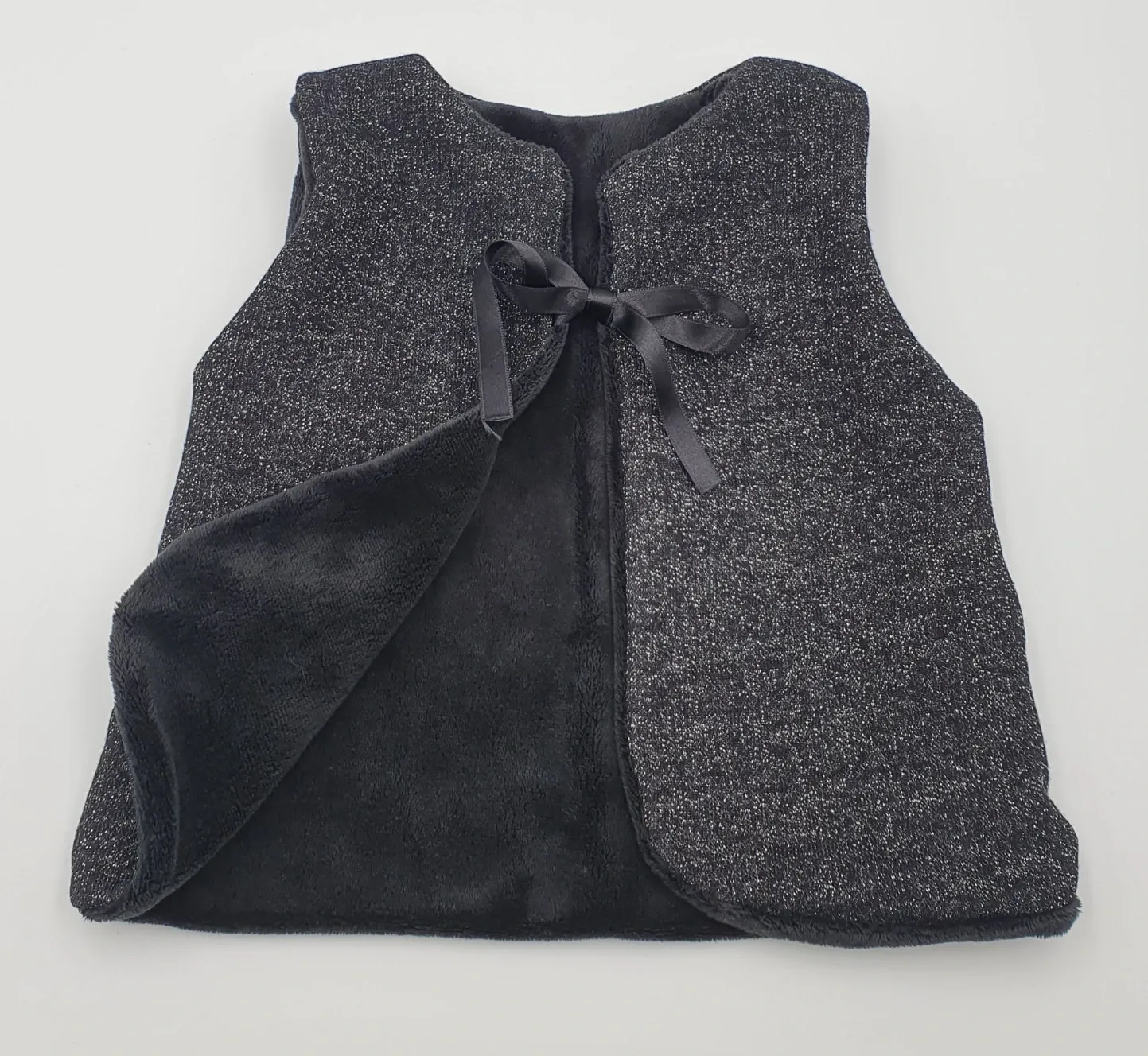 Gilet réversible sans manches fourrure PAILLETTES NOIRES