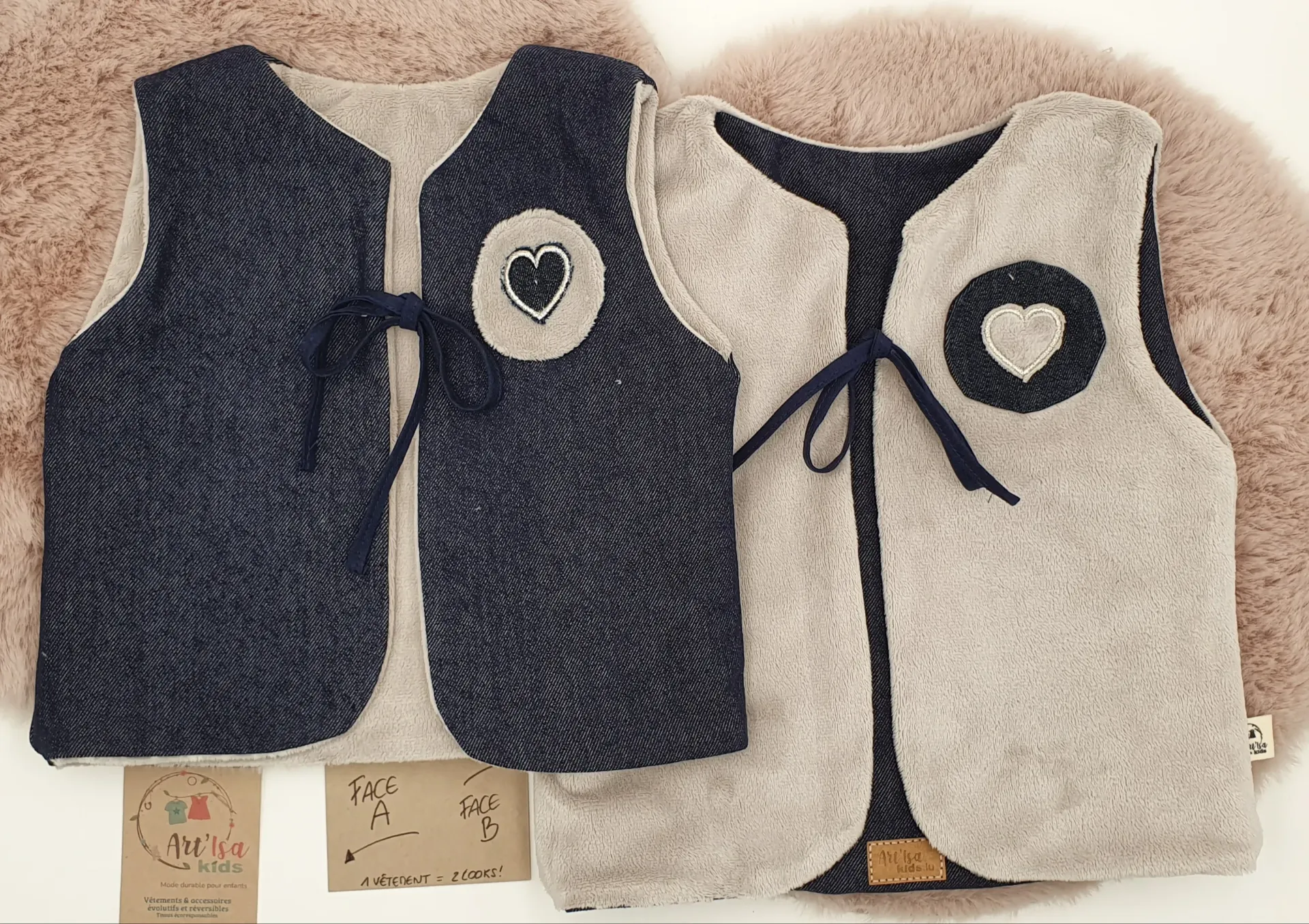 Gilet réversible sans manches filles GREGE (Taille 0 (0-9M), Pas de personnalisation)