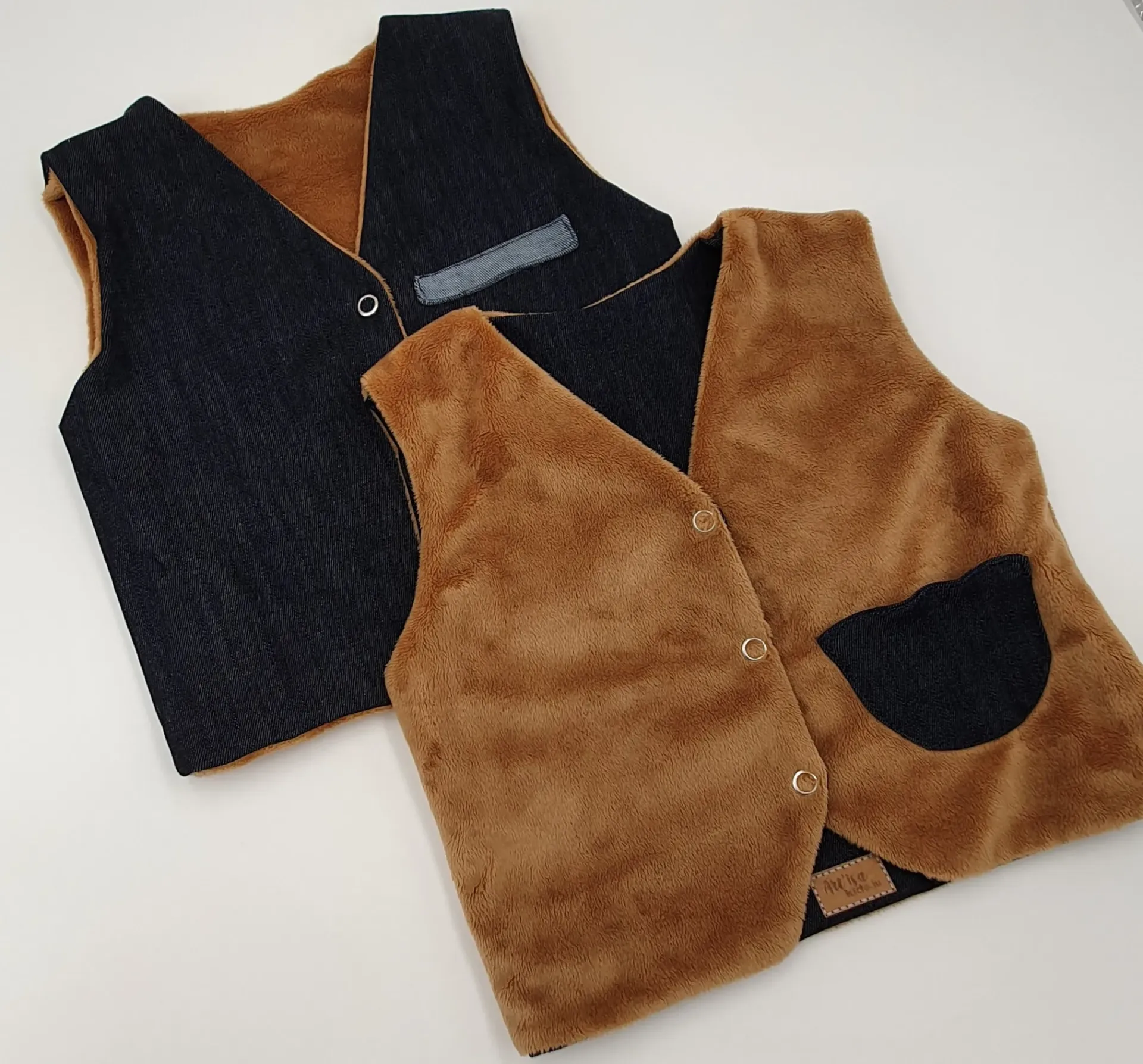 Gilet réversible sans manches garçons OCRE/JEANS (Taille 0 (0-9M))