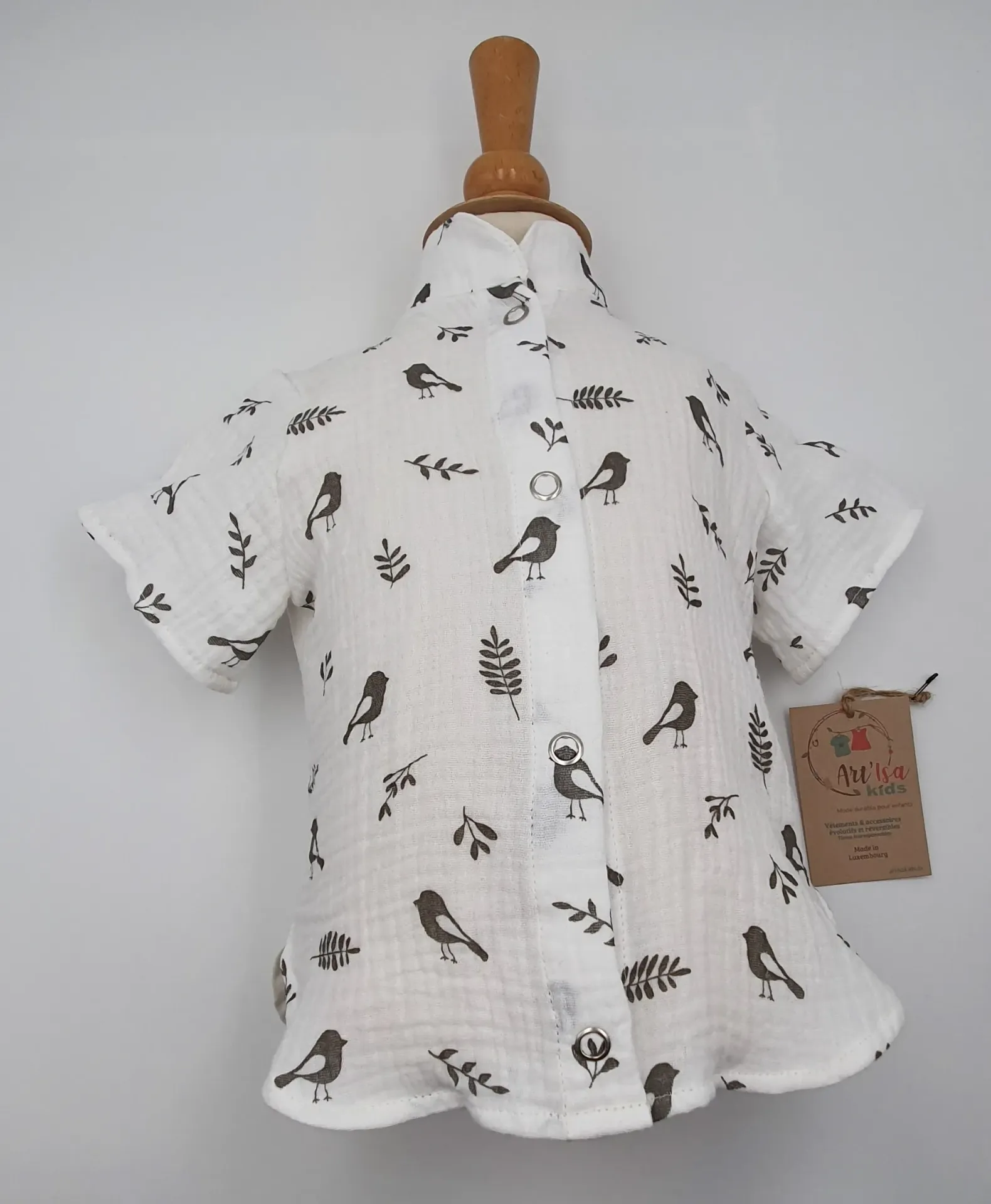 Chemise légère manches courtes OISEAUX (T1 (3-12M), Chemise seule (sans patte amovible))