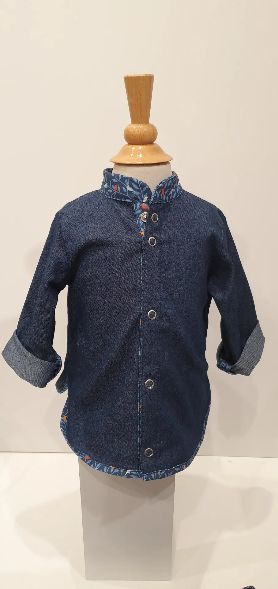 Chemise légère manches longues JEANS/OISEAUX BLEUS (T1 (3-12M), Chemise seule (sans patte amovible))