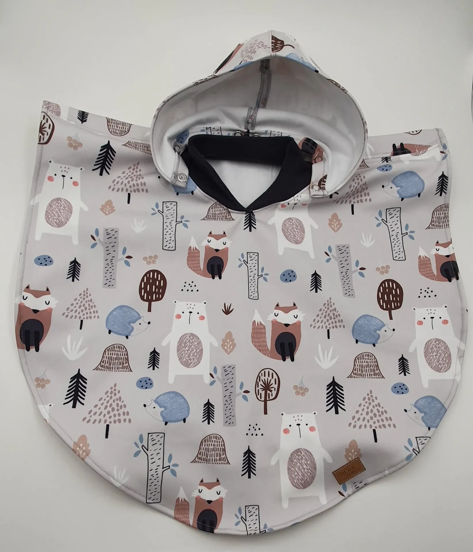 Cape softshel (capuche amovible) FORET GRISE (T0 '0-9M), Cape avec capuche amovible (modèle complèt))