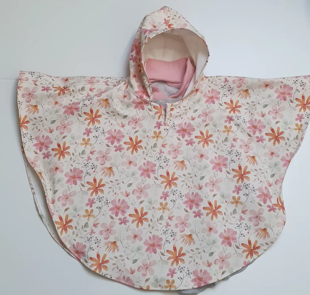 Cape pluie FLEURS ORANGES (T0 '0-9M), Cape complète (cape imperméable + sous-cape Minky))