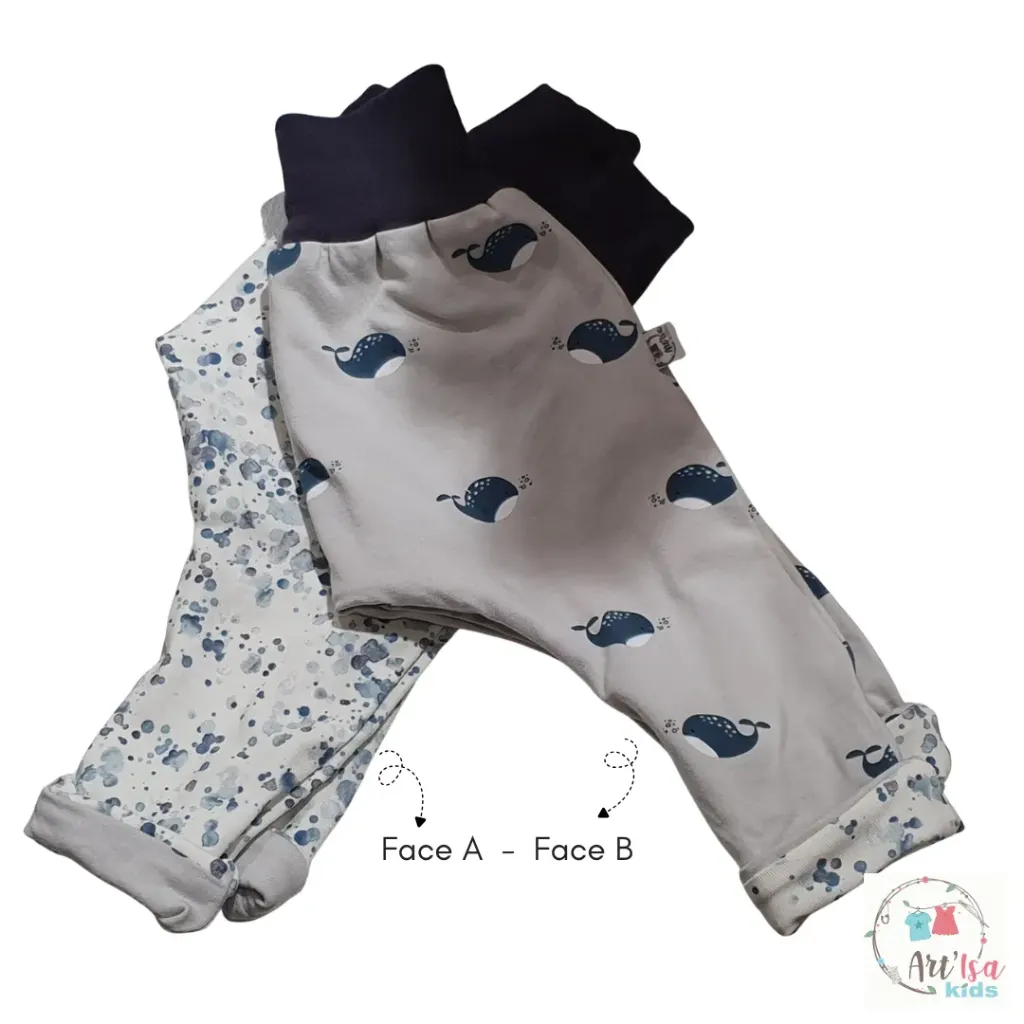 Sarouel réversible et évolutif BALEINES ET TACHES (Taille 0 (0-4M))