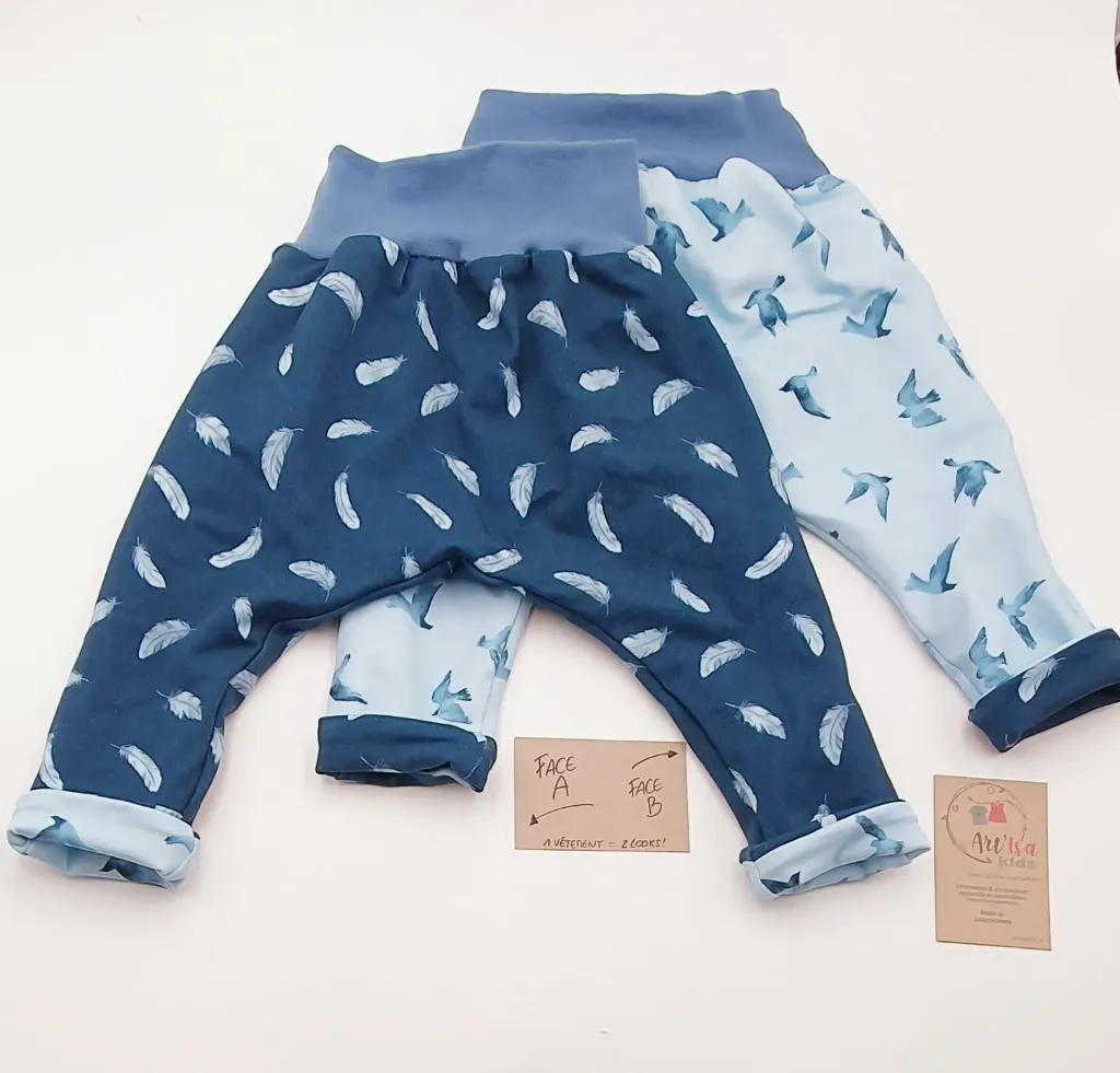 Sarouel réversible et évolutif OISEAUX BLEUS (Taille 0 (0-4M))