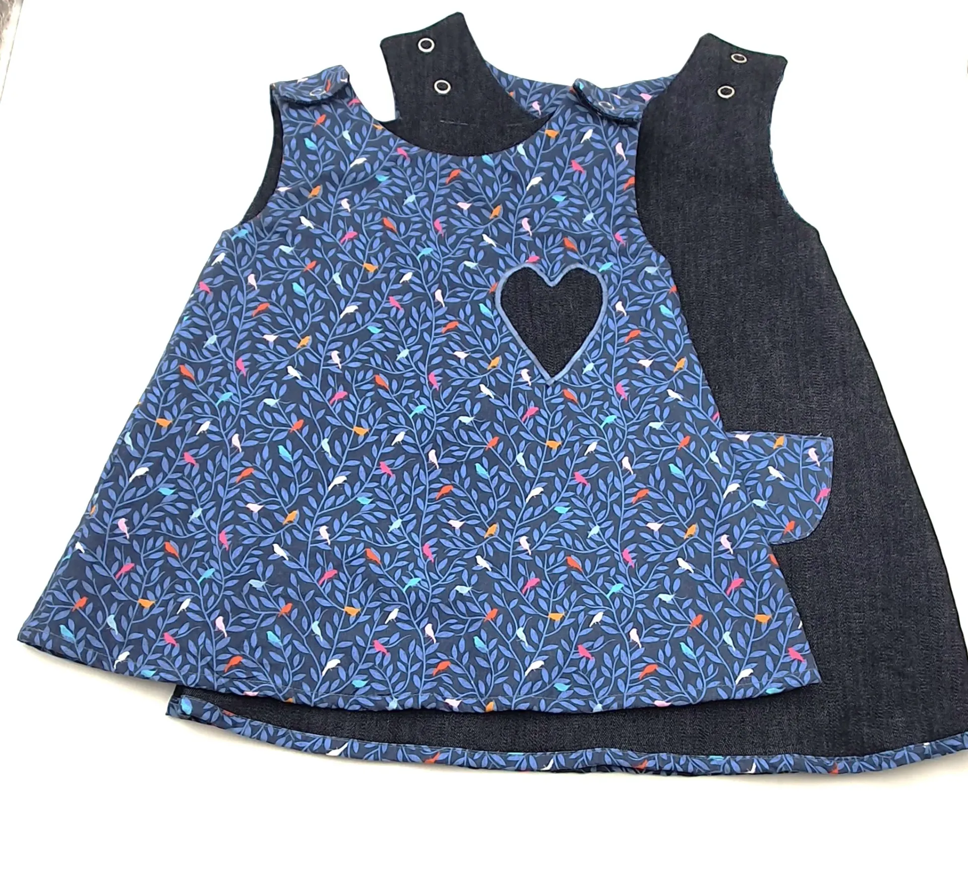 Robe chasuble réversible et évolutive OISEAUX BLEUS